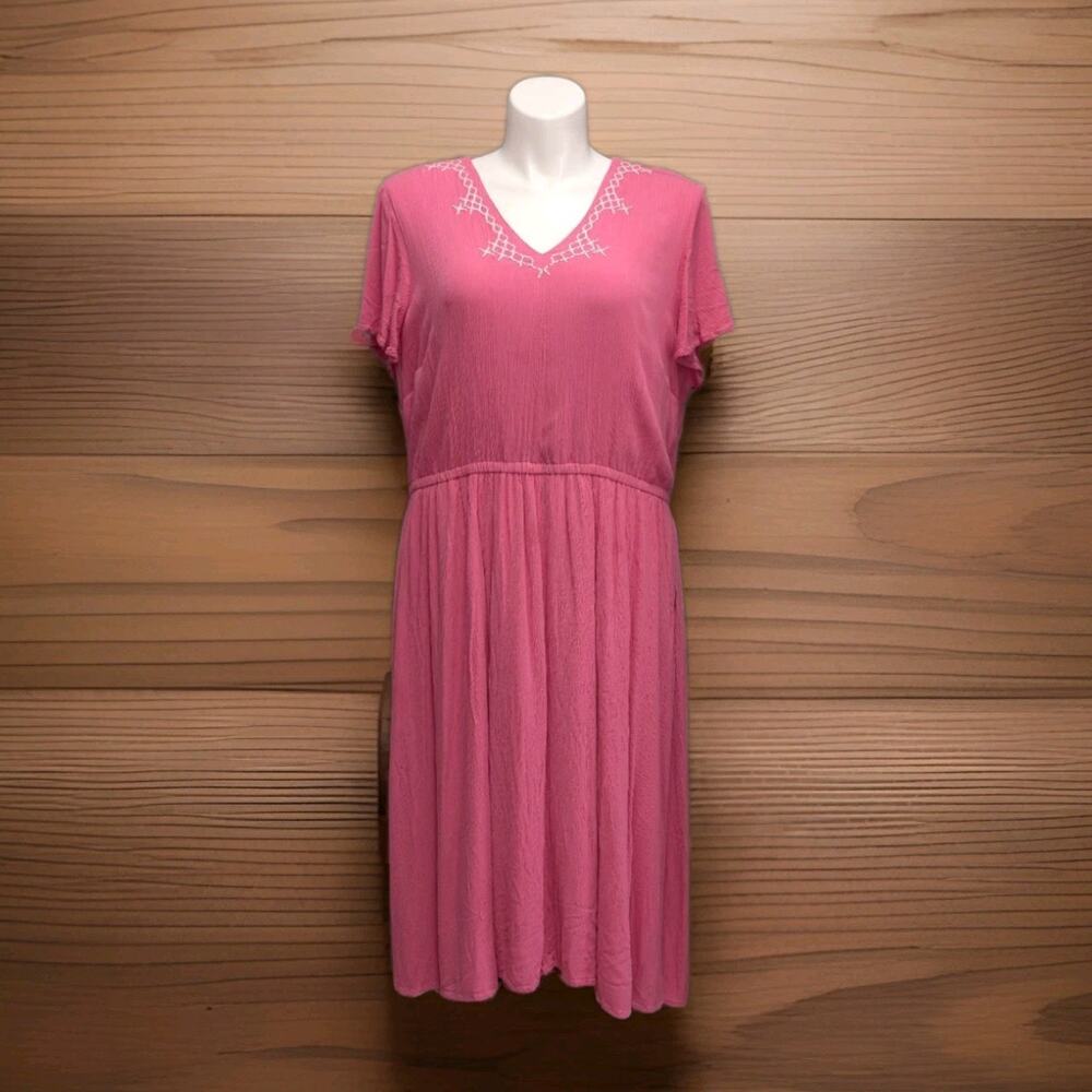 Lane Bryant Pink V-Neck Flutter Sleeve Midi Dress Size 22 Pockets